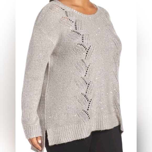 NYDJ Sparkly Cozy Knit Silver Gray Elegant Sweater - Size L - Picture 3 of 15